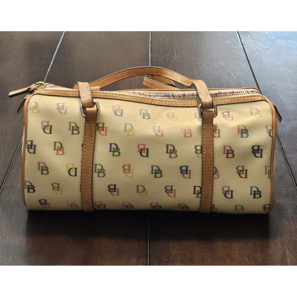Y2K Dooney & Bourke Rainbow DB Monogram Barrel Bag 11" Vintage - Picture 2 of 10